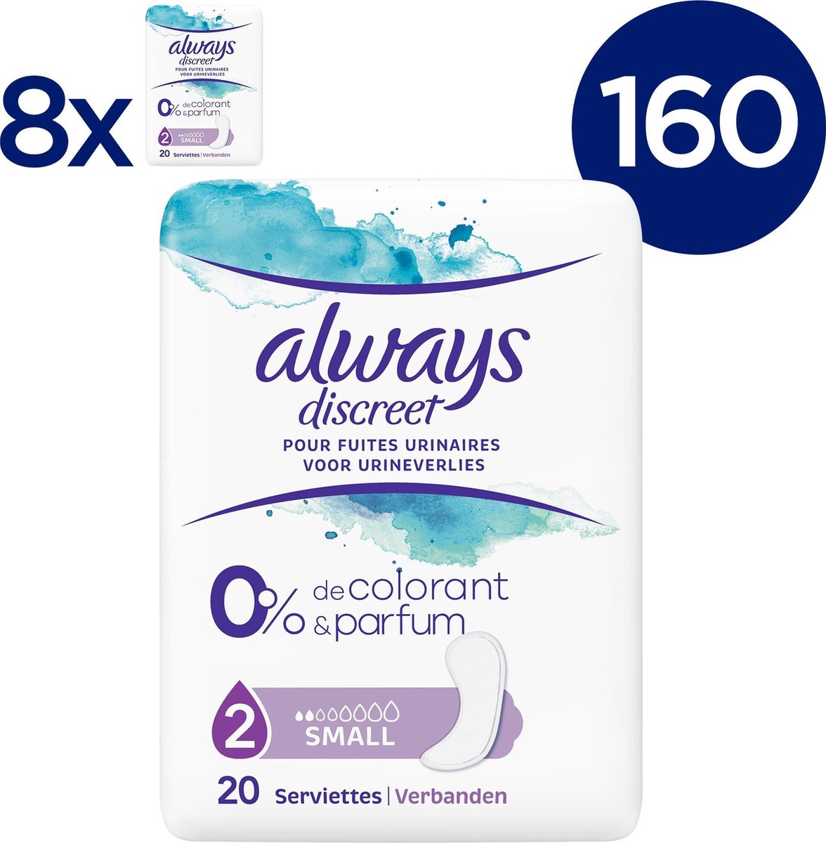 Always Discret Small Incontinence - Value Pack 160 Pieces - Bandage d ...