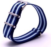 Premium Dark Blue Light Blue - Nato strap 22mm - Stripe - Horlogeband Donker Blauw Licht Blauw