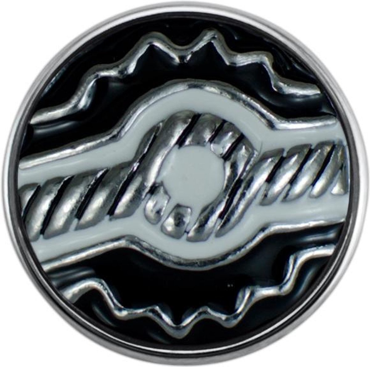 Quiges - Dames Click Button Drukknoop 18mm Ornament Touw Zwart Wit - EBCM018