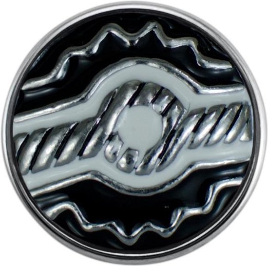 Quiges - Dames Click Button Drukknoop 18mm Ornament Touw Zwart Wit - EBCM018