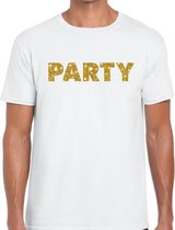 Party goud glitter tekst t-shirt wit voor heren XL