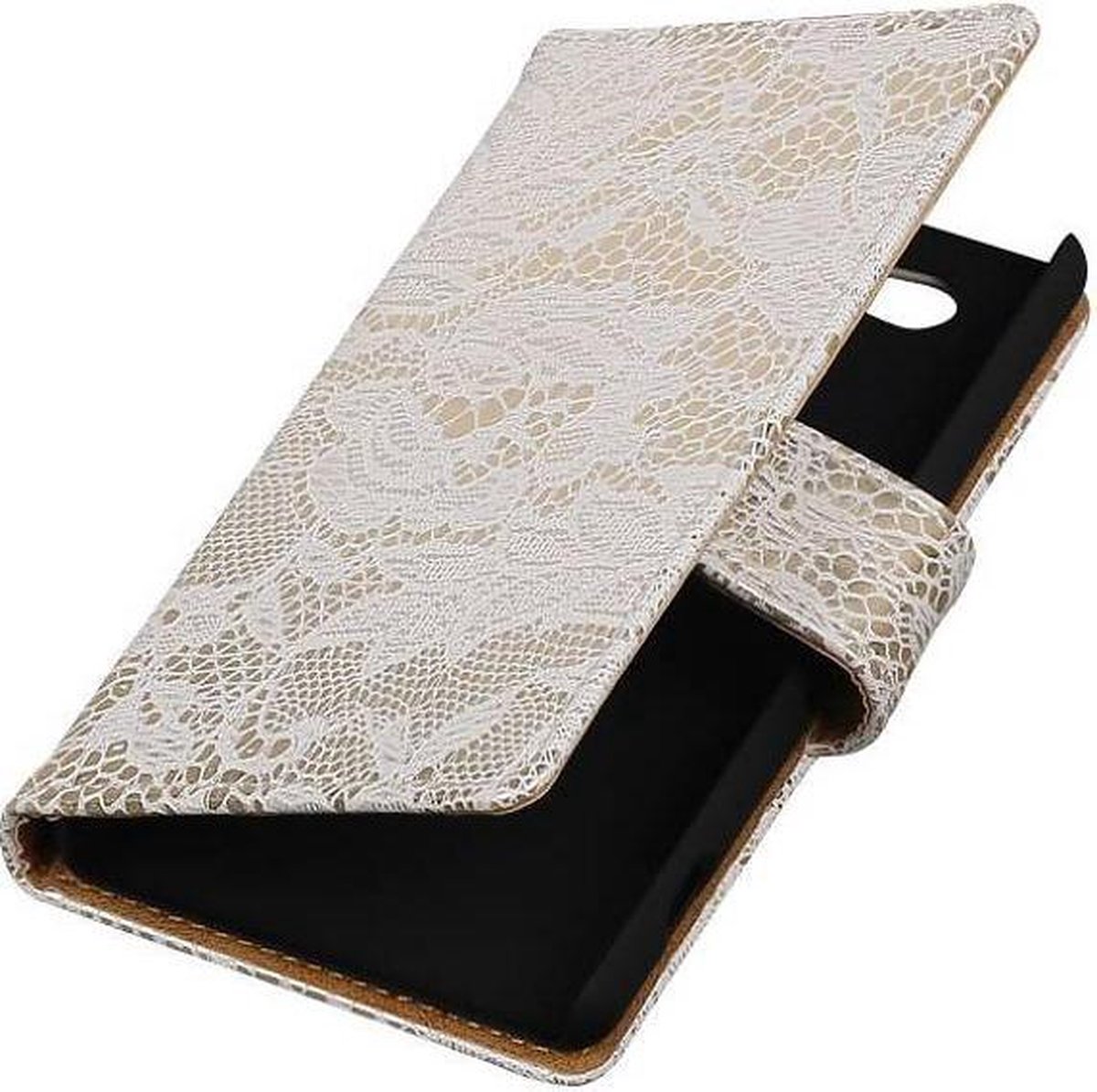 Lace Bookstyle Wallet Case Hoesjes Geschikt voor Sony Xperia Z4 Compact Wit