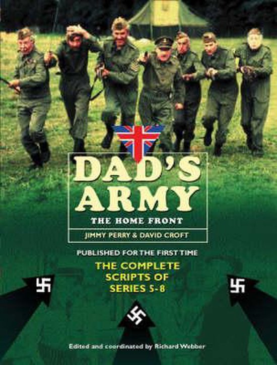 Boekomslag met de titel 'Dad's Army: The Home Front'. Een groep mannen in uniform staat voor een tent. Een Union Jack-vlag is afgebeeld.