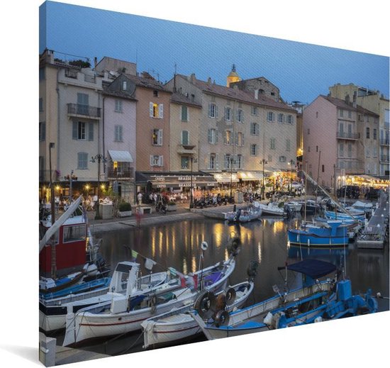 Le port de Saint-Tropez au crépuscule en France Toile 120x80 cm - Tirage photo sur Toile (Décoration murale salon / chambre) / Villes européennes Peintures sur toile