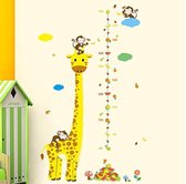 Groeimeter Voor Kinderen | Giraffe Met 3 Aapjes| Muurstickers | Meeetlat Kinderkamer Jongen & Meisje | Wanddecoratie |Babykamer | Muurdecoratie | Groeimeter Centimeters | Giraffe en Aapjes | Dieren