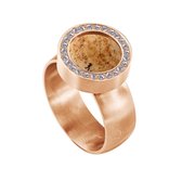 Quiges RVS Schroefsysteem Ring met Zirkonia Rosékleurig Mat 17mm met Verwisselbare Zandsteen Beige 12mm Mini Munt