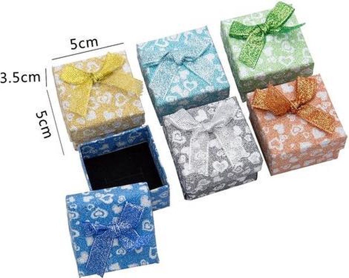 24 stuks Verpakkings doosjes ring - Glitters & Hartjes - 5x5x3.5 cm