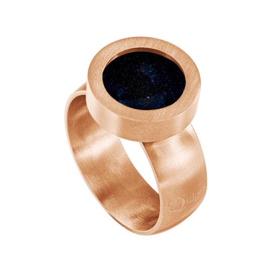 Quiges RVS Schroefsysteem Ring Rosékleurig Mat 17mm met Verwisselbare Zandsteen Blauw 12mm Mini Munt