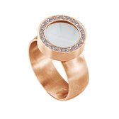 Quiges RVS Schroefsysteem Ring met Zirkonia Rosékleurig Mat 18mm met Verwisselbare Cat's Eye Beige 12mm Mini Munt