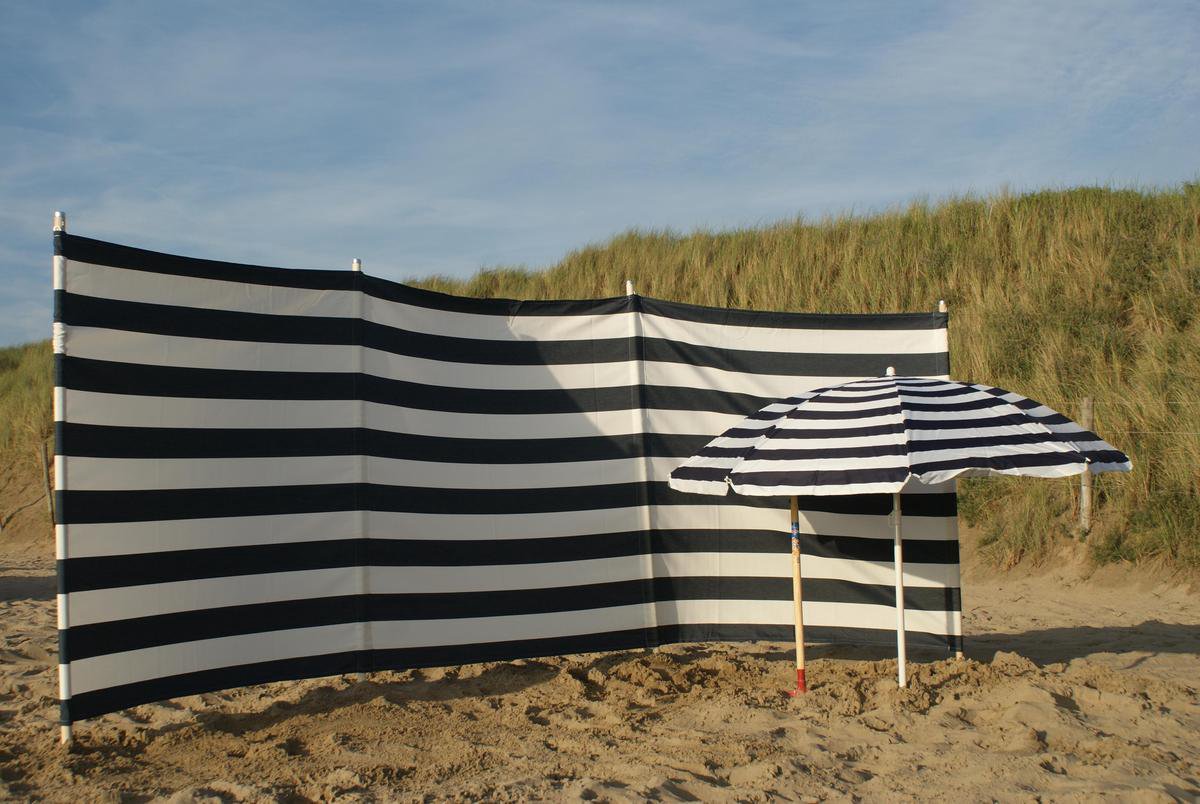 Strand Windscherm 4 meter dralon marine blauw/wit met houten stokken |  bol.com