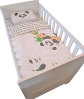 Panda - Housse de couette lit 140 x 100 cm avec taie d'oreiller - Blanc / Vert