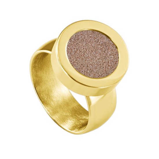 Quiges RVS Schroefsysteem Ring Goudkleurig Glans 18mm met Verwisselbare Glitter Champagne 12mm Mini Munt