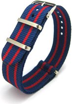 Premium Blue Red - Nato strap 20mm - Stripe - Horlogeband Blauw Rood