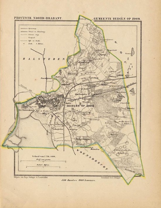 Historische kaart, plattegrond van gemeente Bergen op Zoom in Noord Brabant uit 1867 door Kuyper van Kaartcadeau.com