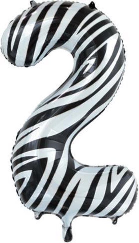 Folie ballon cijfer 2 met zebra print 86 cm