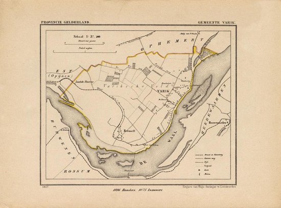 Historische kaart, plattegrond van gemeente Varik in Gelderland uit 1867 door Kuyper van Kaartcadeau.com