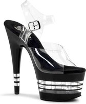 Pleaser - ADORE-708LN Sandaal met enkelband, Paaldans schoenen - Paaldans schoenen - 35 Shoes - Zwart/Transparant