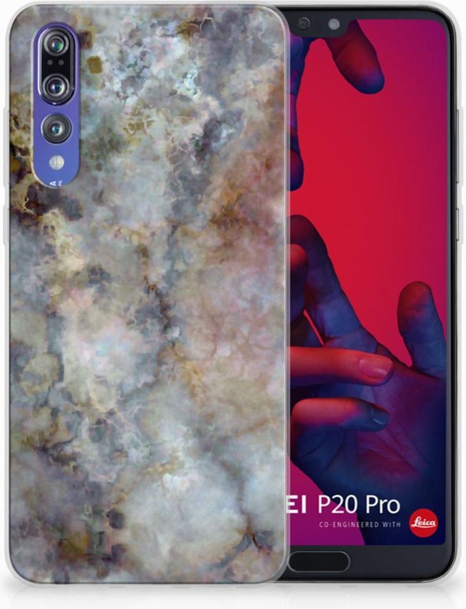 Huawei P20 Pro TPU Siliconen Hoesje Marmer Grijs