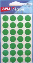 76x Agipa ronde etiketten in etui diameter 15mm, groen, 168 stuks, 28 per blad