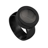 Quiges RVS Schroefsysteem Ring Zwart Glans 18mm met Verwisselbare Cat's Eye Grijs 12mm Mini Munt