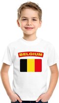 Belgie t-shirt met Belgische vlag wit kinderen M (134-140)