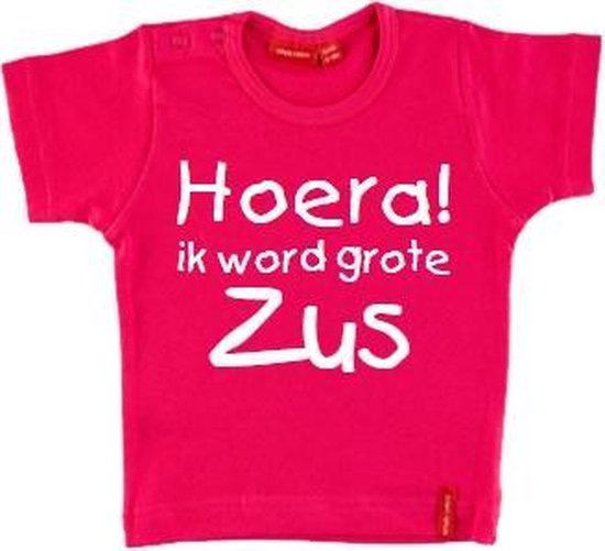 T-shirt | Hoera! ik word grote zus| roze | maat 86/92 | bol