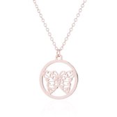 24/7 Jewelry Collection Vlinder Ketting - Cirkel - Rosé Goudkleurig