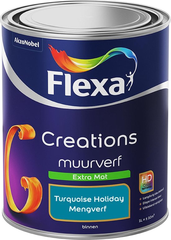 Flexa Creations - Muurverf Extra Mat - Turquoise Holiday - Mengkleuren Collectie - 1 Liter