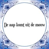 Tegeltje met Spreuk (Tegeltjeswijsheid): De aap komt uit de mouw + Kado verpakking & Plakhanger