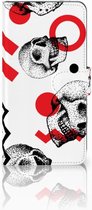 Flipcover Geschikt voor Samsung Galaxy A7 (2018) Design Skull Red