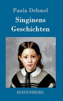 Couverture de livre avec portrait d'une jeune fille aux cheveux foncés, portant une robe rayée et un col blanc. Titre : 'Paula Dehmel Singinens Geschichten'.