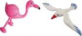 Opblaasbare flamingo en meeuw