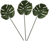3x Groene Monstera/gatenplant kunsttakken kunstplanten 70 cm - Kunstplanten/kunsttakken - Kunstbloemen boeketten