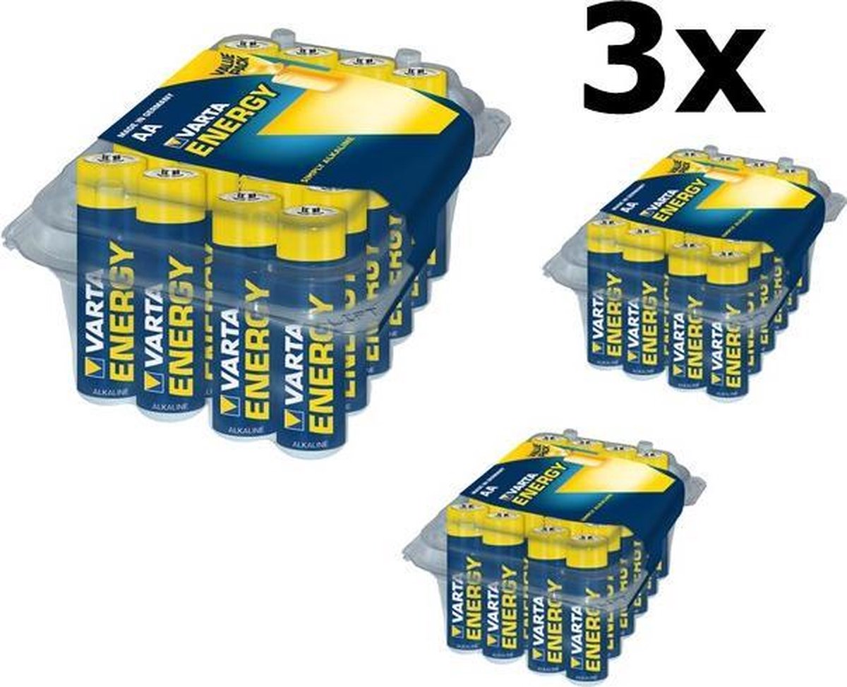 72 Stuks ( 3 Blister a 24 st) AA R6 Varta Energy Alkaline batterij