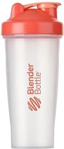 BlenderBottle Classic zonder Loop | Eiwitshaker | Bidon - 820ml - Transparante Bottle met Koraal rode dop.