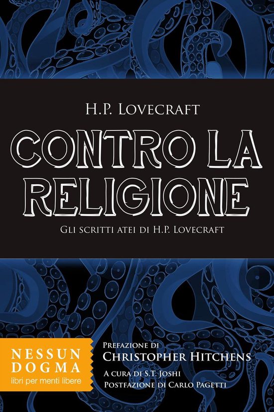 Boekomslag voor 'Contro la Religione' met tentakels en tekst.