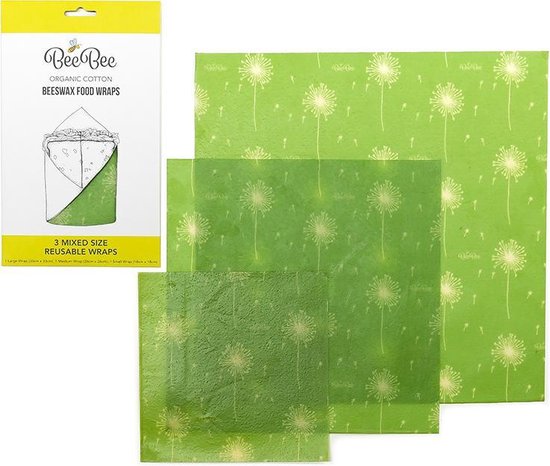 BeeBee Wraps Set van 3 verschillende maten Bijenwas Voedsel Wraps | Milieubewust en duurzaam alternatief voor vershoudfolie