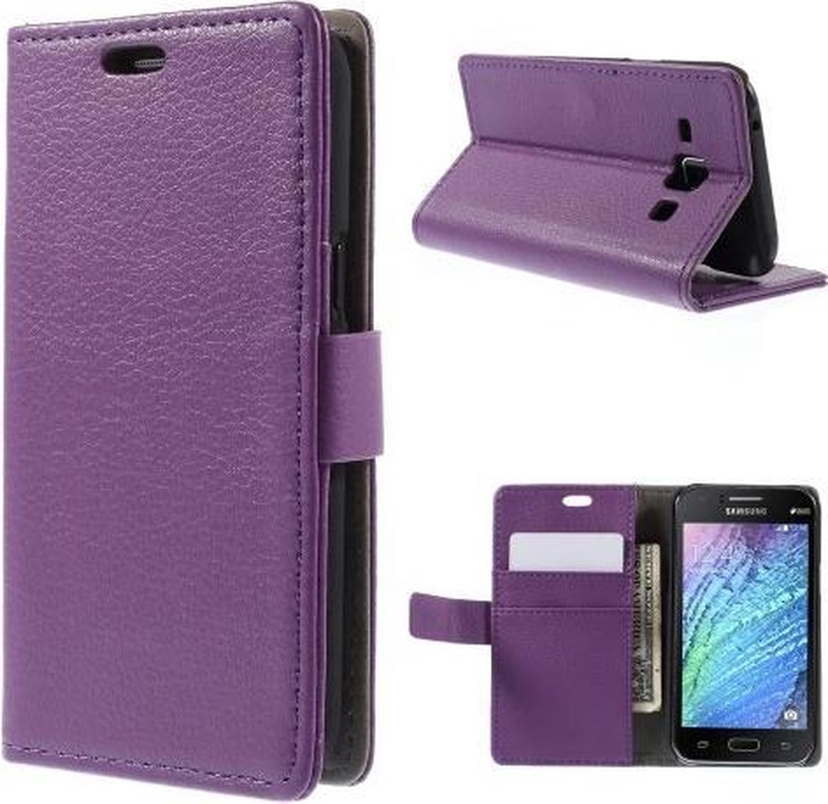 Litchi Cover wallet case hoesje Samsung Galaxy J1 Ace paars