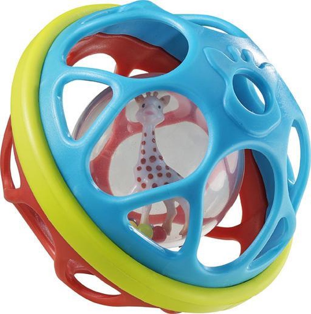 Sophie de giraf Rammel Speelbal - Speelgoedbal - Babyspeelgoed - Vanaf 3 maanden - Kunststof - Ø11 cm - Rood/Groen/Blauw - Sophie de Giraf