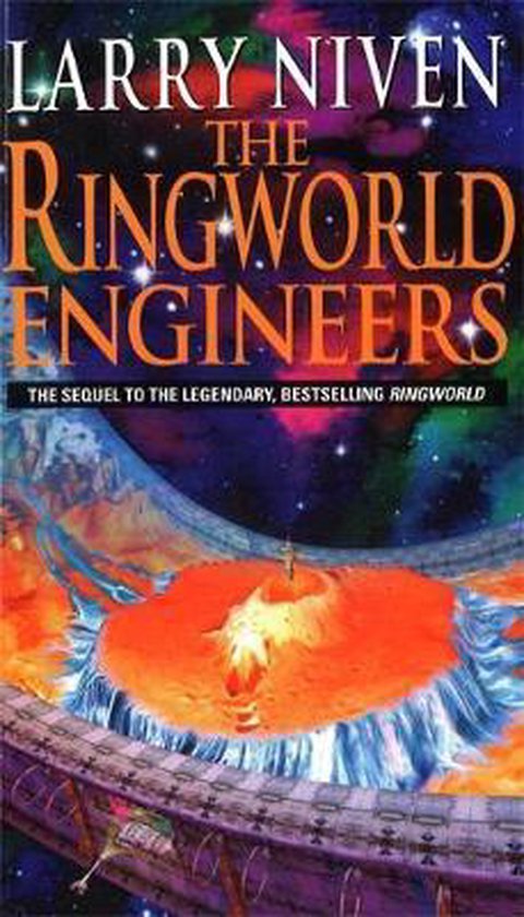 Boekomslag van 'The Ringworld Engineers' met een futuristisch landschap.