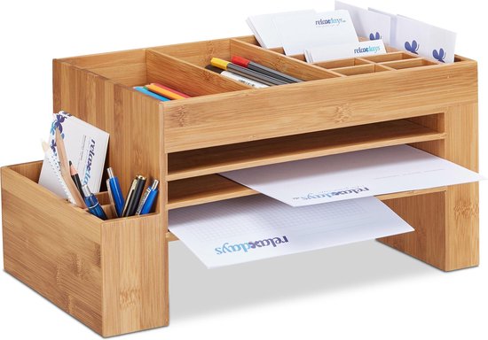 relaxdays bureau organizer bamboe pennenbak briefbak groot 20 x