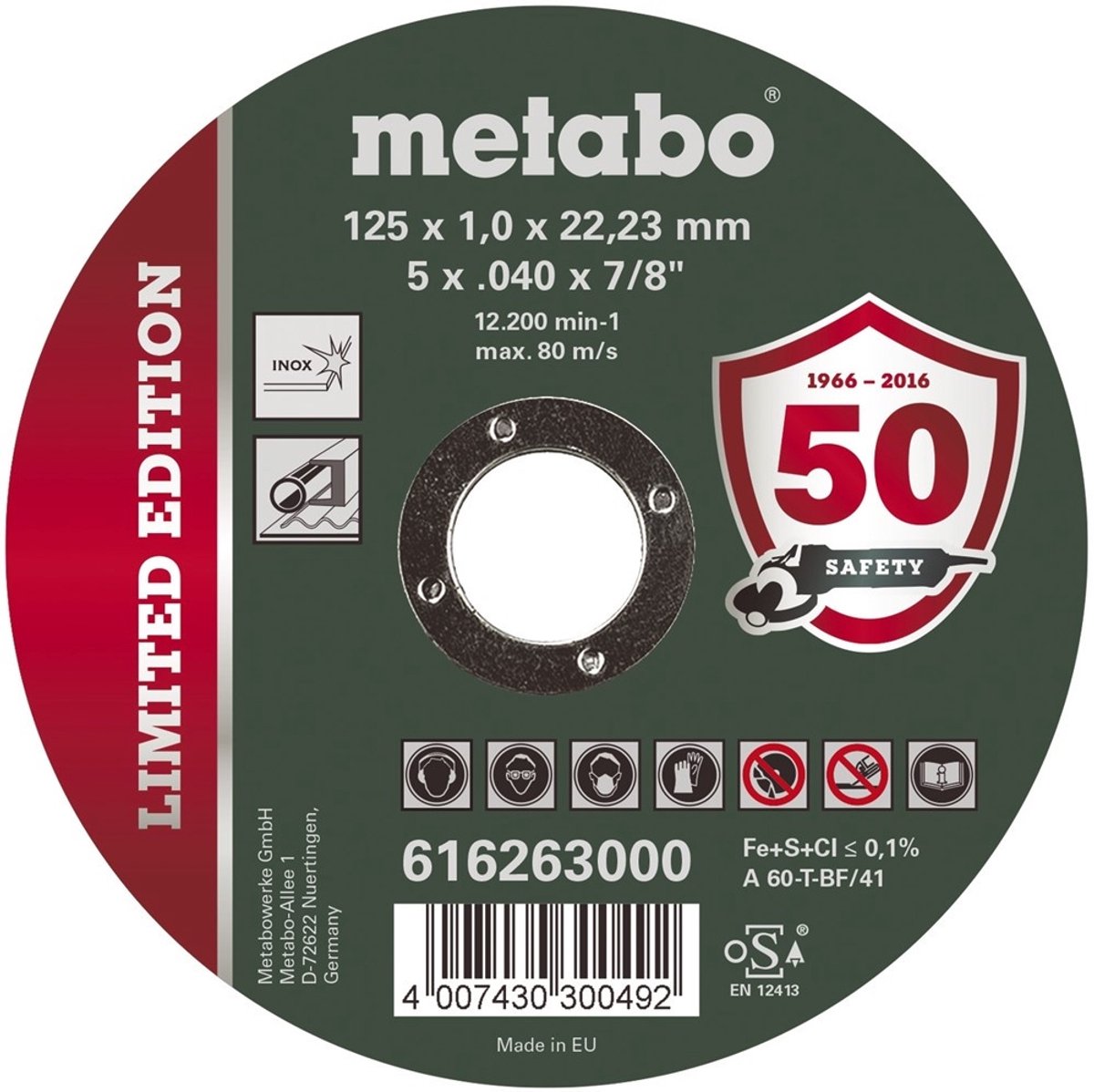 Metabo 616263000 Doorslijpschijf - 125 x 1 x 22,23mm