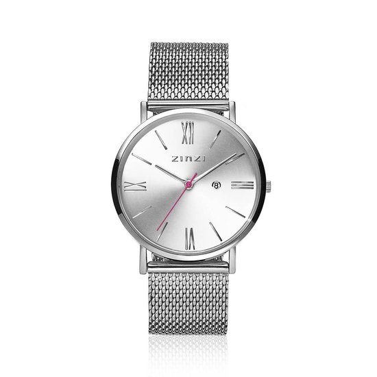 Zinzi Horloge Retro + Gratis Armband ZIW502M - Zilverkleurig - Ø 34 mm