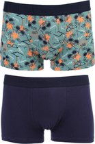 Schiesser - 2-pack Trunk Boxershorts Blauw / Groen Print - XXL