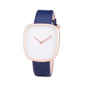 Leren Dames Horloge - Vierkant - Blauw & Rosé