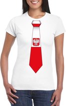 Wit t-shirt met Polen vlag stropdas dames XXL