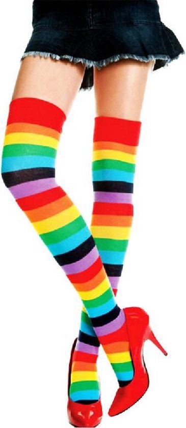 Overknee sokken dames Regenboog - 1 paar - gestreept - maat 36-39 - lange kousen