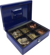 ACROPAQ Geldkistje - Premium, Geldkist met sleutel, 25 x 19 x 8 cm - Geldkluis met muntsorteerder, Geldlade - Blauw - AG250B