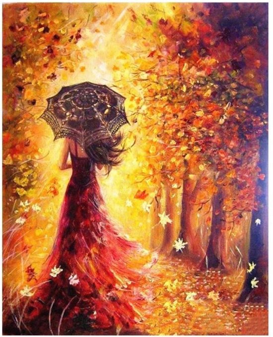 Mooie vrouw in een herfst landschap Schilderset - Maak zelf dit prachtig  schilderij... | bol.com