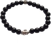 Armband Buddha - onyx zwart met zilverkleurige buddha - 21 cm